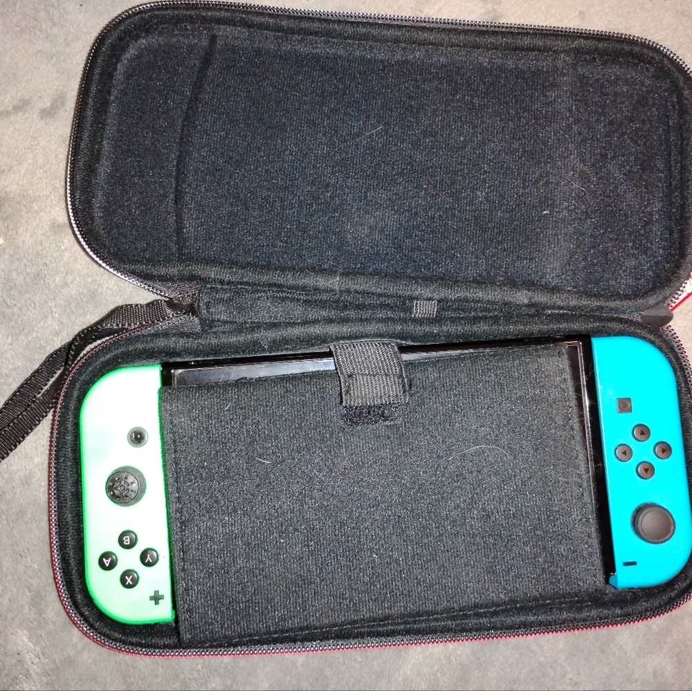 Vibrant Green and Blue Gaming Console with Case